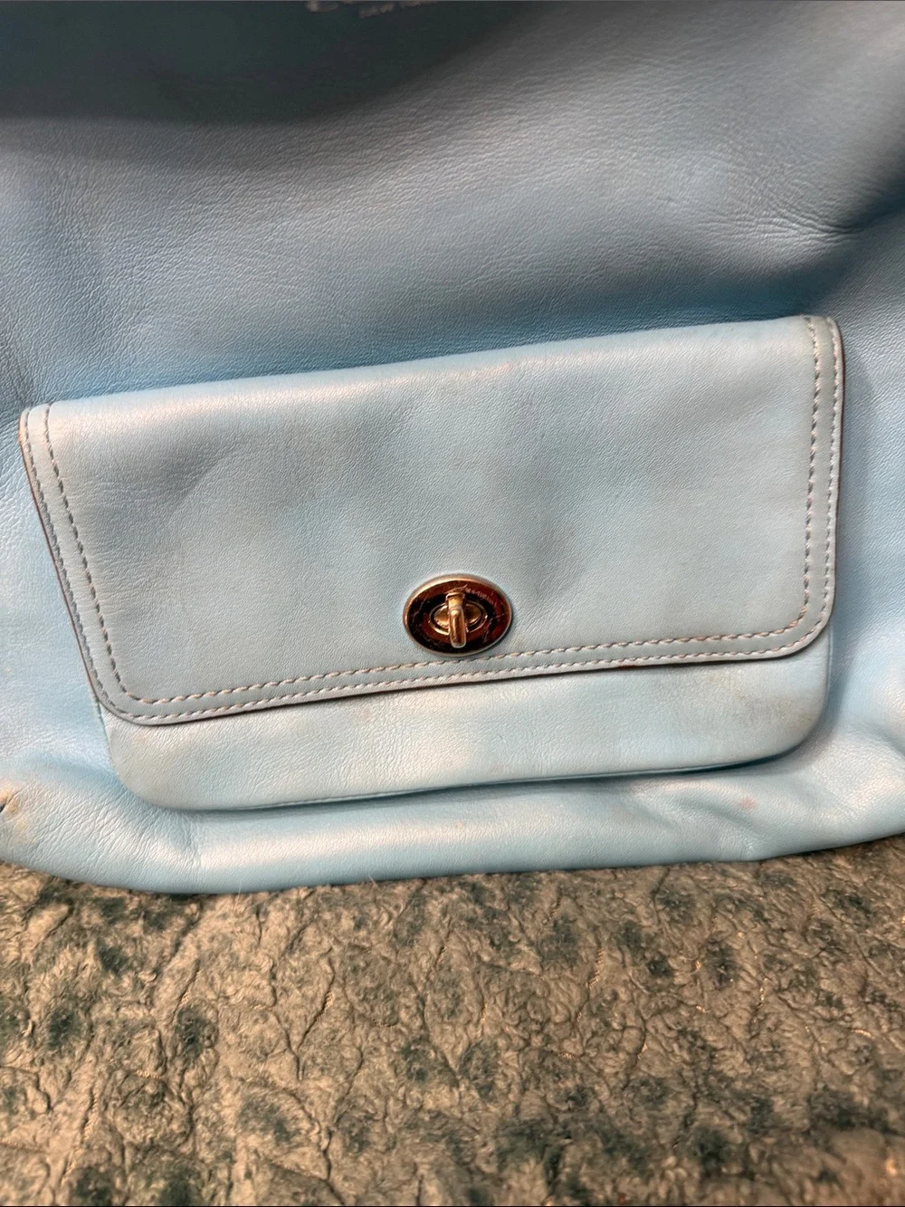 Coach Robin Egg Blue Leather Shoulder Hobo with Tassel